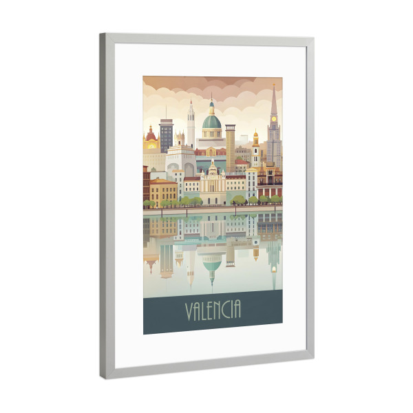 Poster mit Rahmen Silber "Skyline von Valencia" artboxONE - Städte,Reise,Architektur