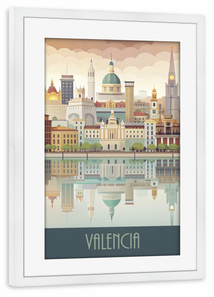 Poster mit Rahmen weiß "Skyline von Valencia" artboxONE - Städte,Reise,Architektur