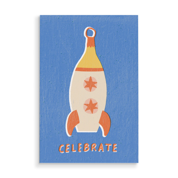 Holzbild "Happy Christmas (65)" artboxONE - Für Kinder,Weihnachten,Für Mama - Illustration,Weihnachten,Rakete,Merry,Christmas,Kinderzimmer,Winter