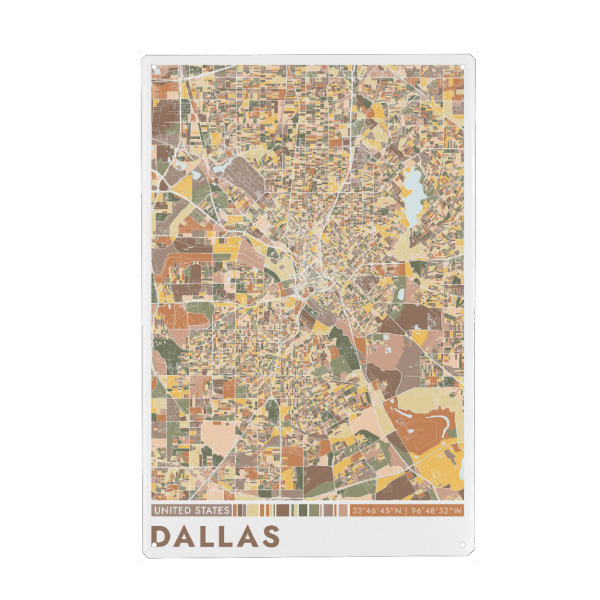 Metall Poster "Stadt Dallas Colormap" artboxONE - Städte / Weitere,Kartografie