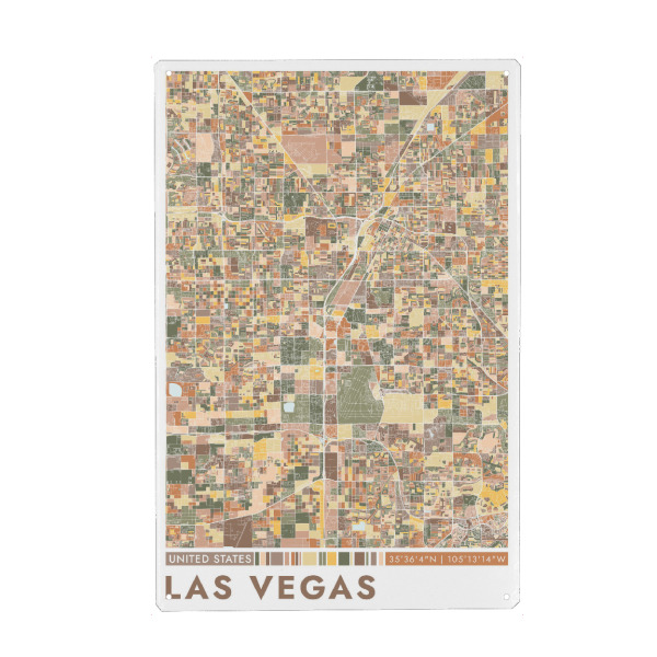 Metall Poster "Las Vegas Color Map" artboxONE - Städte / Las Vegas,Kartografie
