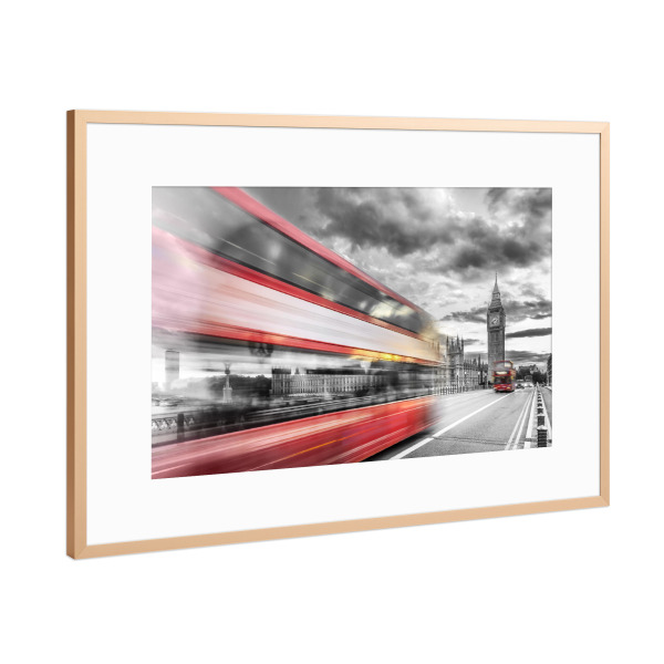 Poster mit Rahmen Kupfer "Dynamik auf der Westminster Bridge" artboxONE - Städte / London,Schwarzweiß,Architektur