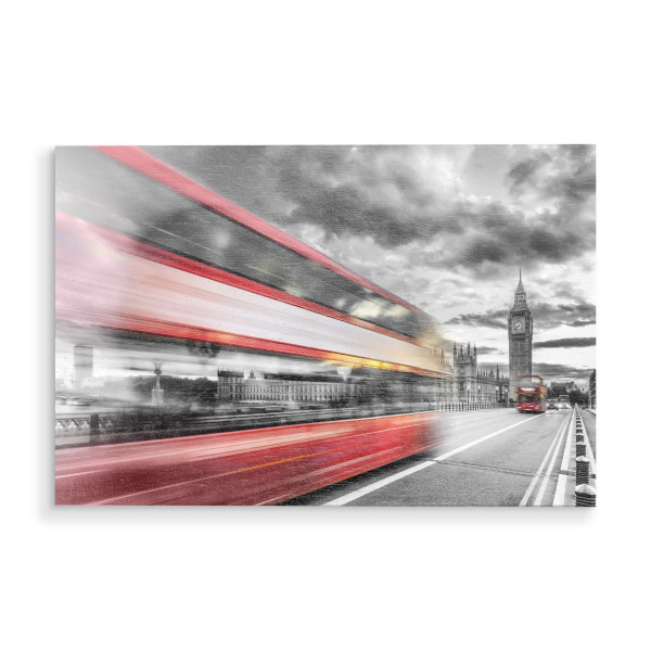 Holzbild "Dynamik auf der Westminster Bridge" artboxONE - Städte / London,Schwarzweiß,Architektur