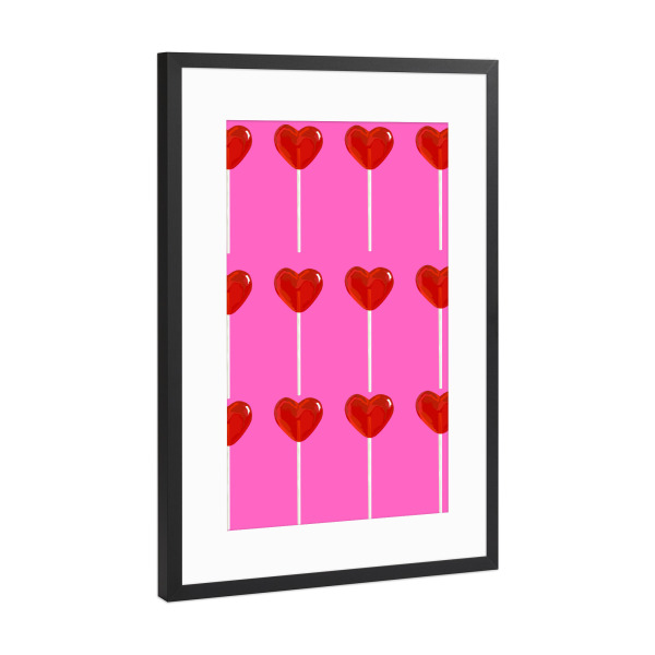Poster mit Rahmen Schwarz (Metallic) "Heart Candy Lollipop Art" artboxONE - Liebe,Lustig