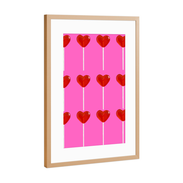 Poster mit Rahmen Kupfer "Heart Candy Lollipop Art" artboxONE - Liebe,Lustig