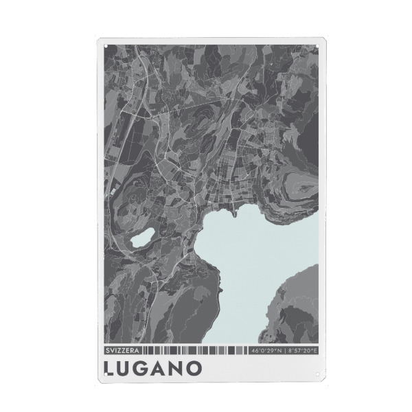 Metall Poster "Lugano City Color" artboxONE - Städte / Weitere,Kartografie