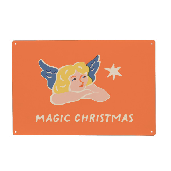 Holzbild "Happy Christmas (71)" artboxONE - Für Kinder,Weihnachten,Für Mama - Engel,Weihnachten,Text,Christmas,Stern,Illustration,Pastell