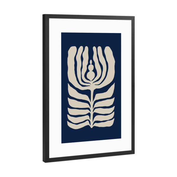 Poster mit Rahmen Schwarz (Metallic) "Nachtblüte - Blau" artboxONE - Natur,Floral,Abstrakt