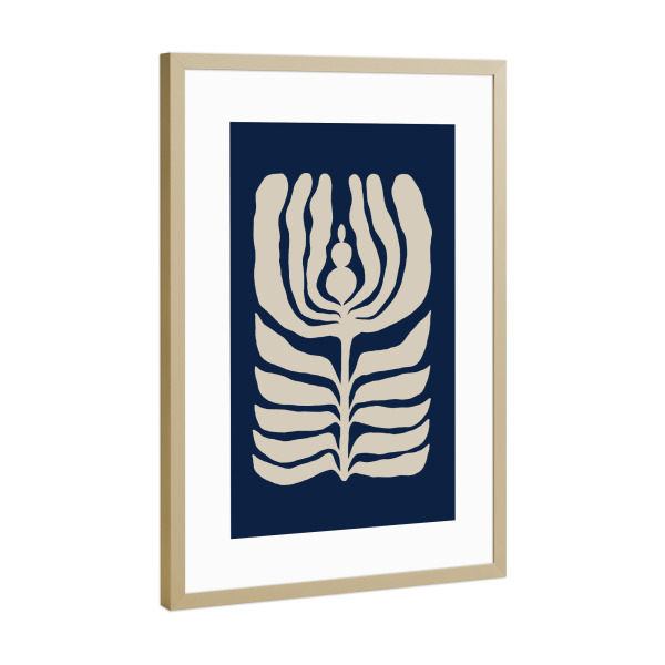 Poster mit Rahmen Gold "Nachtblüte - Blau" artboxONE - Natur,Floral,Abstrakt