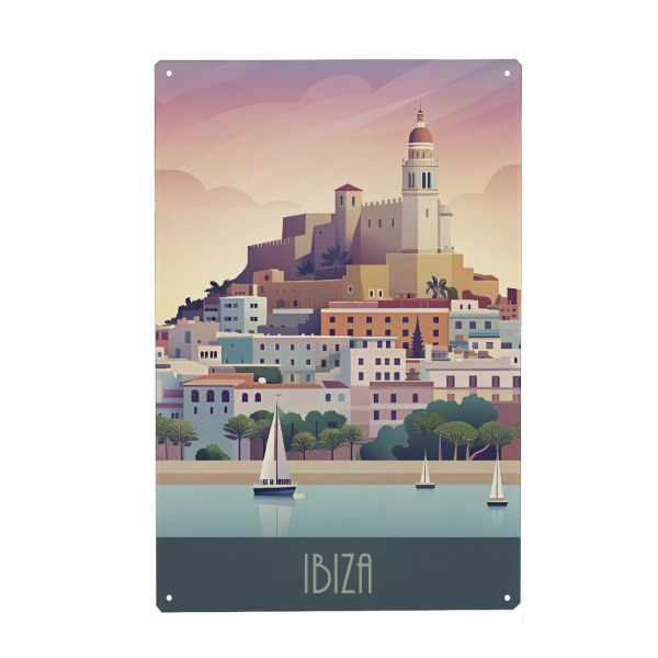 Metall Poster "Minimalistische Skyline von Ibiza" artboxONE - Städte,Reise,Architektur