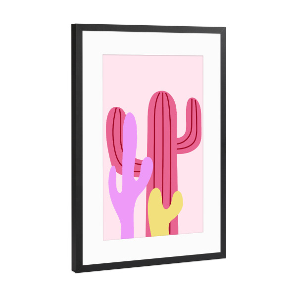 Poster mit Rahmen Schwarz (Metallic) "Rosa Wüstenkaktus-Illustration" artboxONE - Natur,Floral