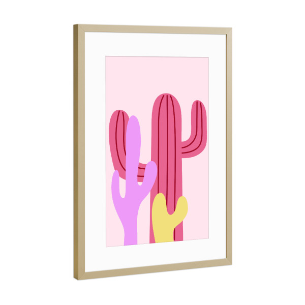 Poster mit Rahmen Gold "Rosa Wüstenkaktus-Illustration" artboxONE - Natur,Floral