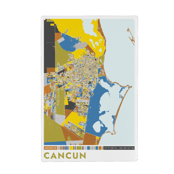 Holzbild "Cancun Color" artboxONE - Städte / Weitere,Kartografie