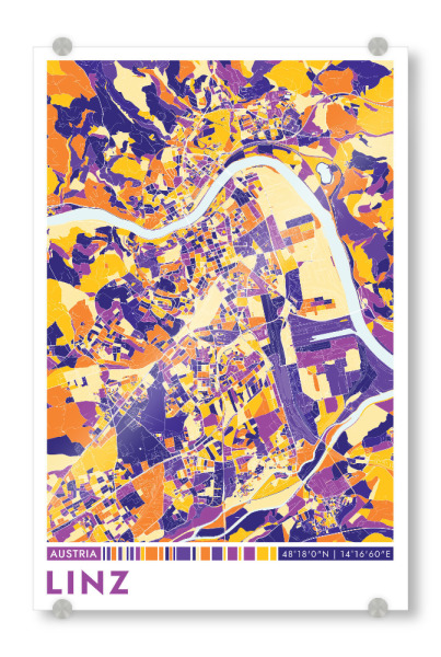 Acrylglasbild "Stadt Linz Colormap" artboxONE - Städte / Weitere,Kartografie