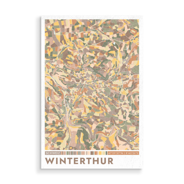 Holzbild "Winterthur Color Map" artboxONE - Städte / Weitere,Kartografie