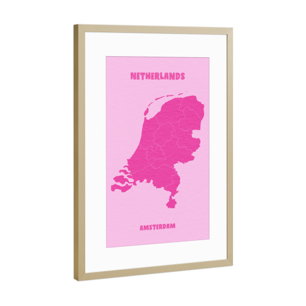 Poster mit Rahmen Gold "Niederlande Amsterdam Karte" artboxONE - Städte,Kartografie