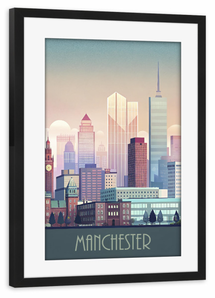 Poster mit Rahmen schwarz "Horizont von Manchester" artboxONE - Städte,Reise,Architektur