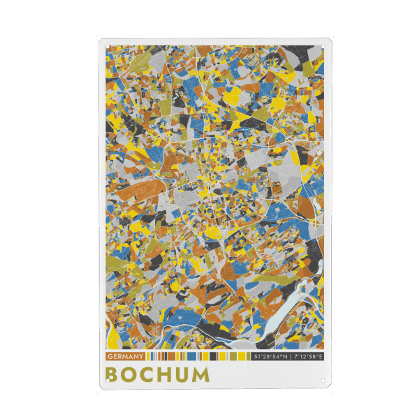 Holzbild "Stadt Bochum Colormap" artboxONE - Städte / Weitere,Kartografie