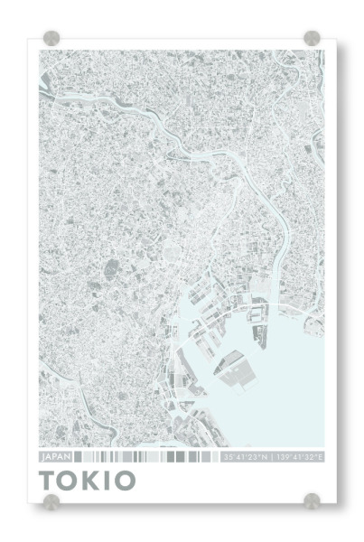 Acrylglasbild "City Tokio Color Map" artboxONE - Städte / Tokio,Kartografie