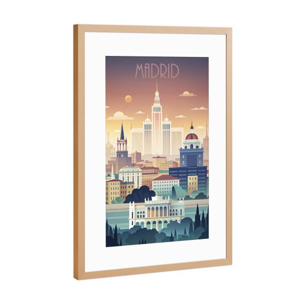 Poster mit Rahmen Kupfer "Minimalistische Skyline von Madrid" artboxONE - Städte,Reise,Architektur