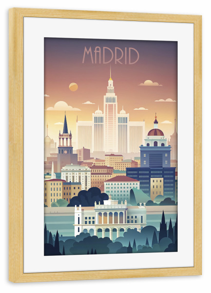 Poster mit Rahmen kiefer "Minimalistische Skyline von Madrid" artboxONE - Städte,Reise,Architektur