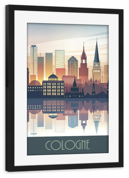 Poster mit Rahmen schwarz "Skyline - Köln" artboxONE - Städte,Reise,Architektur