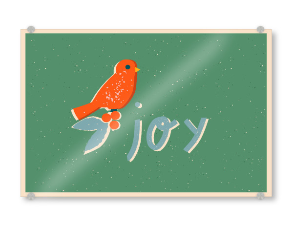 Acrylglasbild "Happy Christmas (89)" artboxONE - Für Kinder,Weihnachten,Für Mama - Weihnachten,Text,Joy,Christmas,Vogel,Illustration