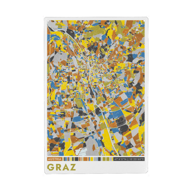 Holzbild "Graz Color" artboxONE - Städte / Weitere,Kartografie