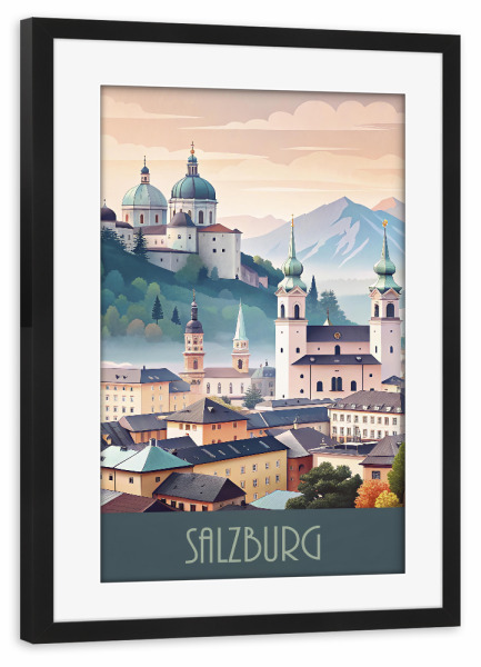 Poster mit Rahmen schwarz "Die Skyline von Salzburg" artboxONE - Städte,Reise,Abstrakt,Architektur