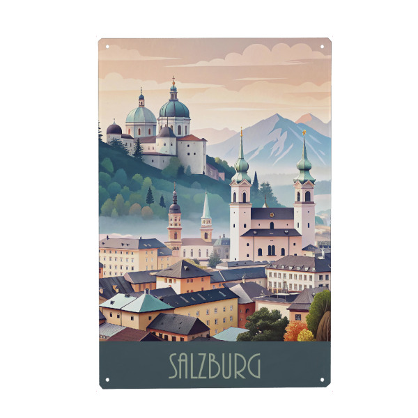 Holzbild "Die Skyline von Salzburg" artboxONE - Städte,Reise,Abstrakt,Architektur
