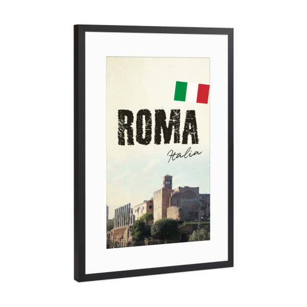 Poster mit Rahmen Schwarz (Metallic) "Roma, Italia" artboxONE - Typografie,Reise,Architektur,Reise / Länder,Städte / Rom