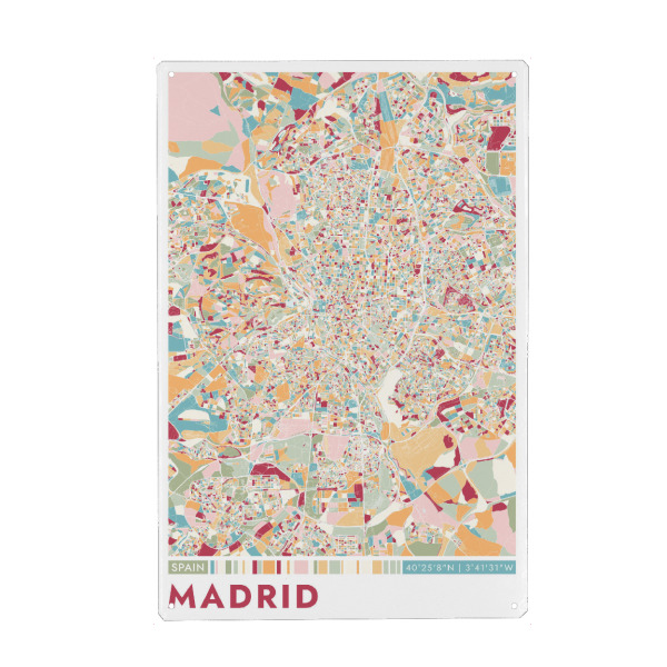 Holzbild "Colormap Madrid" artboxONE - Städte / Weitere,Kartografie