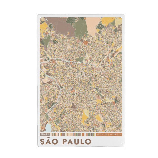 Holzbild "Sao Paulo Color Map" artboxONE - Städte / Weitere,Kartografie