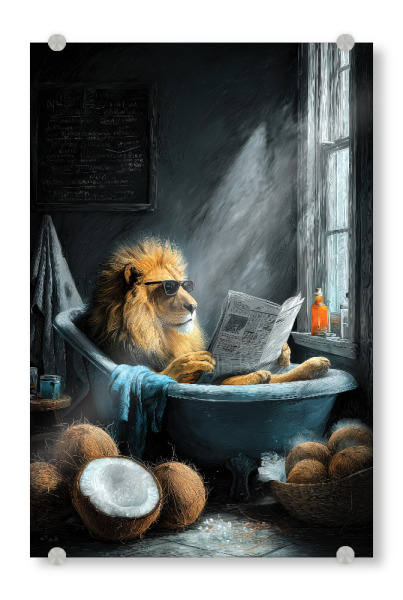 Acrylglasbild "Löwe nimmt ein Bad A" artboxONE - Tiere,Lustig - Bad,Badewanne,Badezimmer,Tier,Entspannen,Spa,Löwe