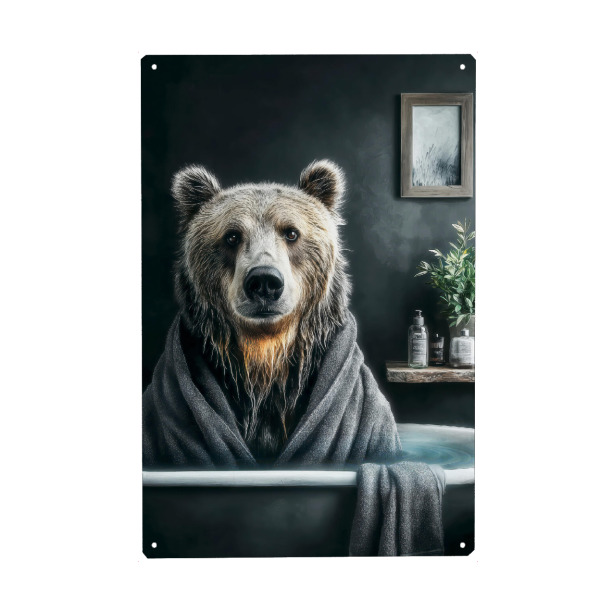 Holzbild "Bär nimmt ein Bad" artboxONE - Tiere,Lustig - Bad,Badewanne,Badezimmer,Tier,Entspannen,Spa,Bär