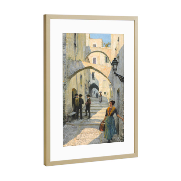 Poster mit Rahmen Gold "Straßenleben in San Remo" artboxONE - Städte,Architektur,Städte / Weitere
