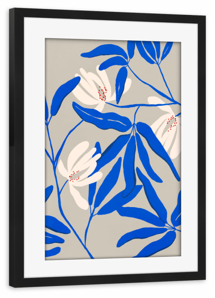 Poster mit Rahmen schwarz "Bleu Et Blanc" artboxONE - Floral,Abstrakt,Für Mama