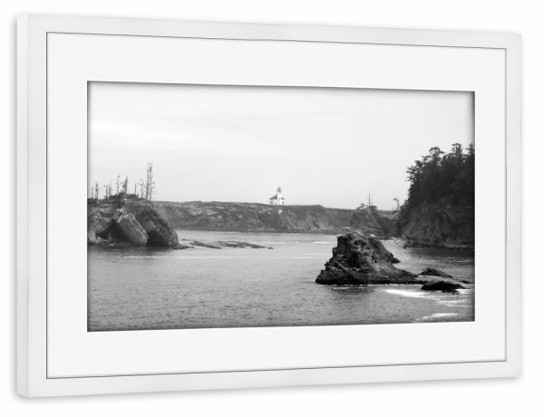 Poster mit Rahmen weiß "Cape Arago Lighthouse" artboxONE - Natur,Reise,Schwarzweiß,Reise / Strand und Meer,Reise / Länder