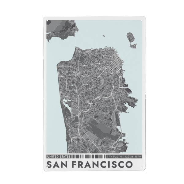 Metall Poster "San Francisco City Color" artboxONE - Städte / San Francisco,Kartografie