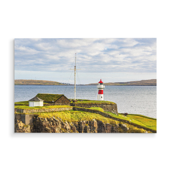 Holzbild "Tórshavn mit Leuchtturm" artboxONE - Natur,Reise,Architektur,Reise / Strand und Meer,Reise / Länder