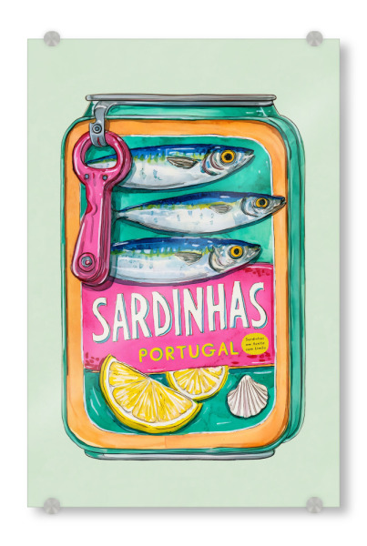 Acrylglasbild "Sardinhas – Geschmack Portugals" artboxONE - Typografie,Essen & Trinken,Reise / Strand und Meer