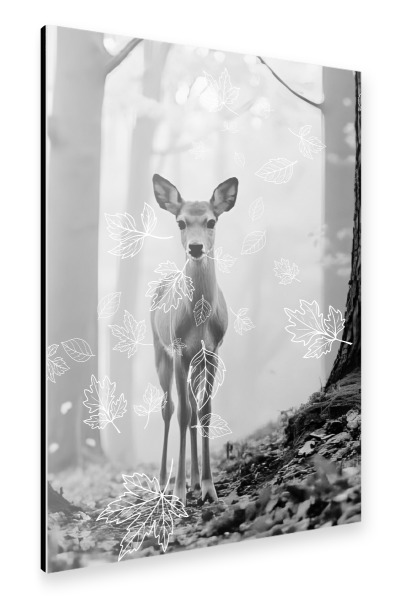 Alu-Dibond "Reh im Wald - SW" 30x20 cm artboxONE