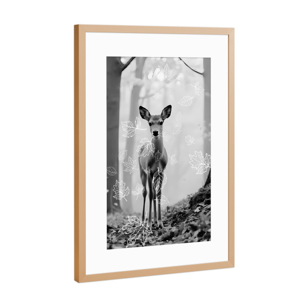 Poster mit Rahmen Kupfer "Reh im Wald - SW" artboxONE - Natur,Für Kinder,Tiere,Weihnachten
