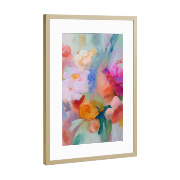 Poster mit Rahmen Gold "Blumige Pastell Natur" artboxONE - Natur,Floral,Abstrakt