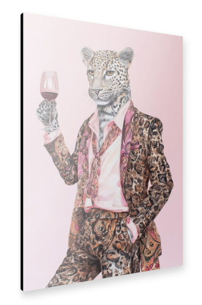 Alu-Dibond "Weinmoment mit Leopard" 30x20 cm artboxONE