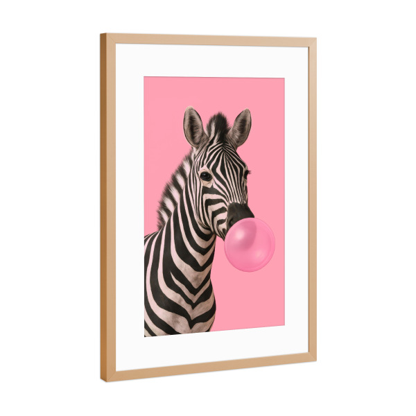Poster mit Rahmen Kupfer "Kaugummi-Zebra" artboxONE - Tiere,Lustig