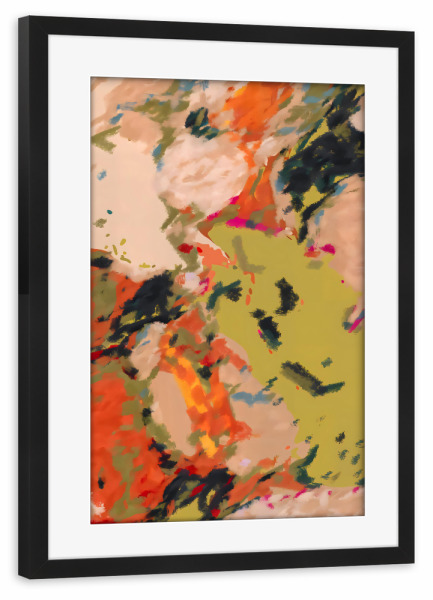 Poster mit Rahmen schwarz "Sanftes Chaos" artboxONE - Abstrakt - Abstrakt,Melone,Olivgrün,Orange,Rost,Unordentlich
