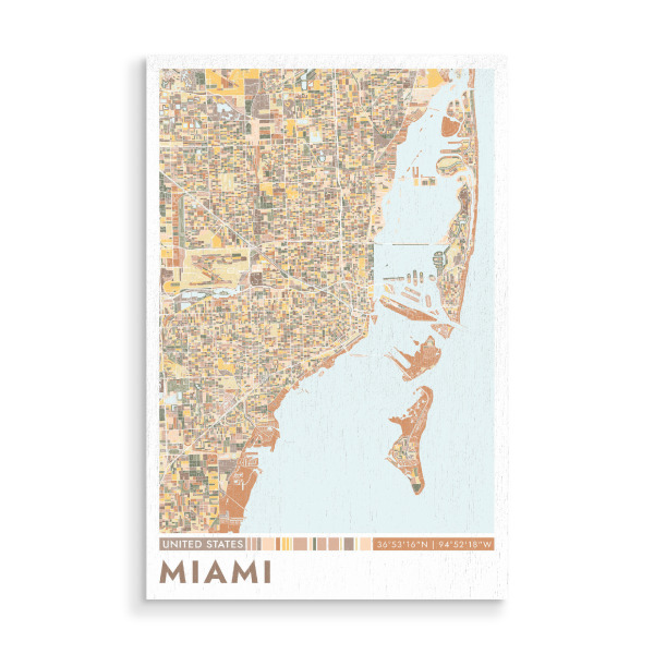 Holzbild "Miami Color Map" artboxONE - Städte / Weitere,Kartografie