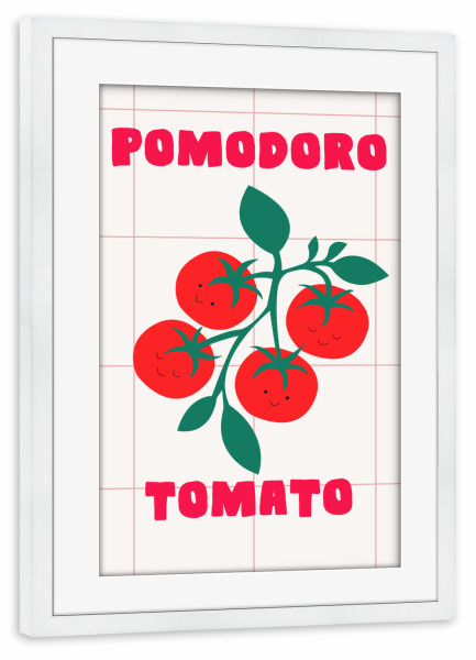 Poster mit Rahmen weiß "Pomodoro-Tomate" artboxONE - Für Kinder,Essen & Trinken,Essen & Trinken / Obst & Gemüse