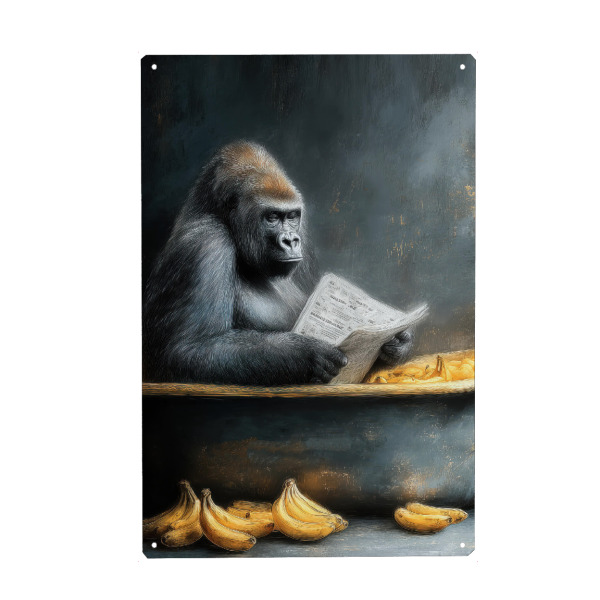 Metall Poster "Gorilla nimmt ein Bad A" artboxONE - Tiere,Lustig - Gorilla,Affe,Bad,Badewanne,Badezimmer,Tier,Entspannen,Spa - Blechschild